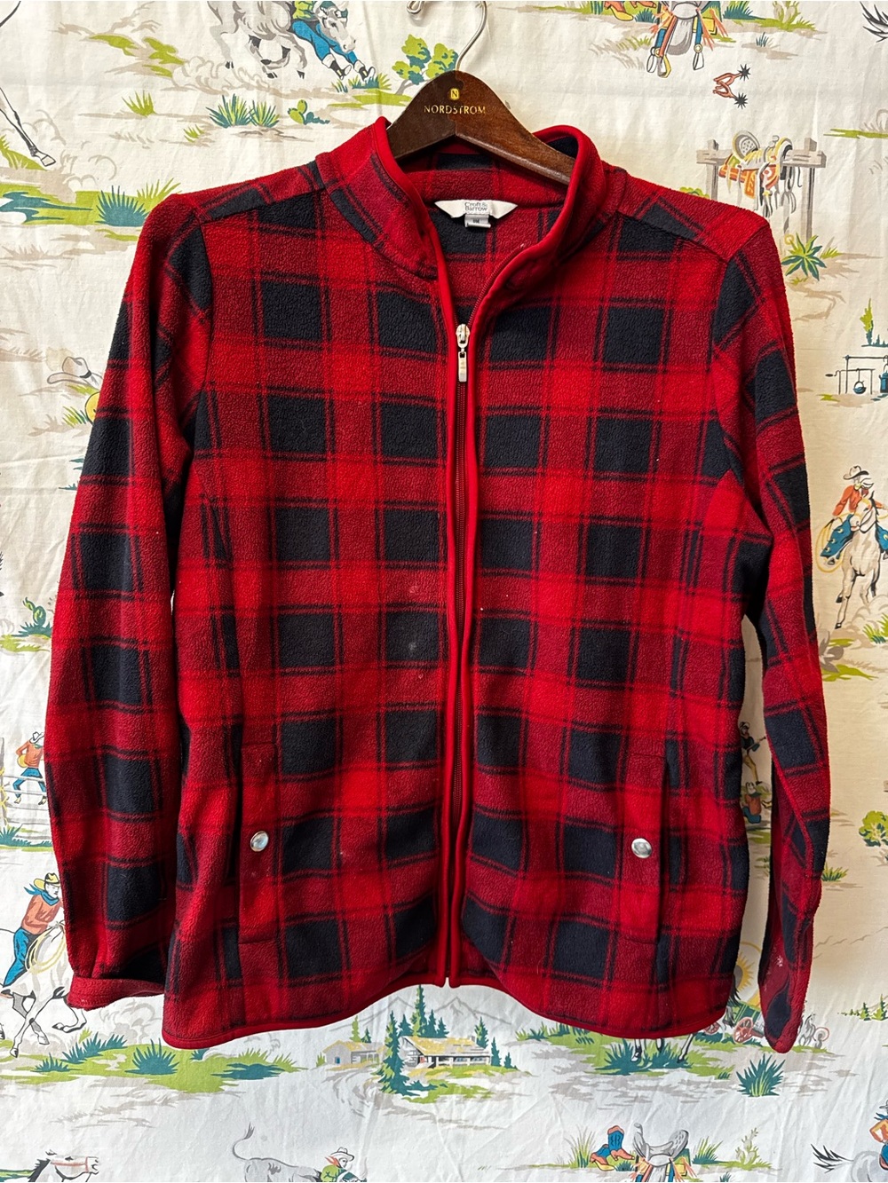 croft & barrow Red and Black Plaid Zip Jacket